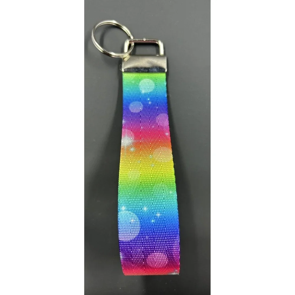 Handmade Rainbow Bubbles Key Fob Wristlet Lanyard Strap 1